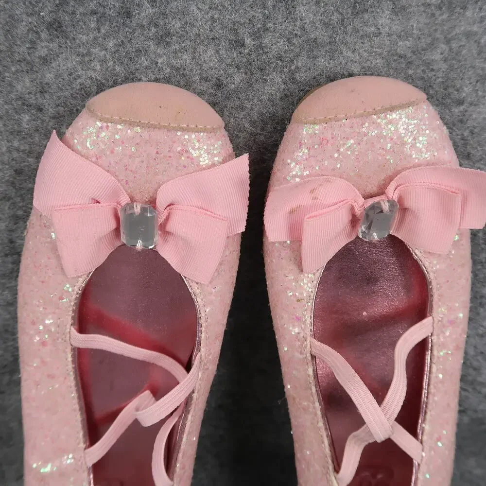 Crazy 8 Shoes Kids Girls 2 Ballet Flats Elastic Straps Pink Glitter Slip On Bow